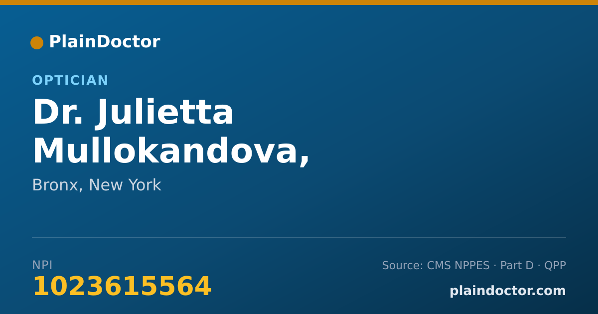 Shareable card for Julietta Mullokandova, OPTHALMIC DISPENSER - Optician, Bronx, NY