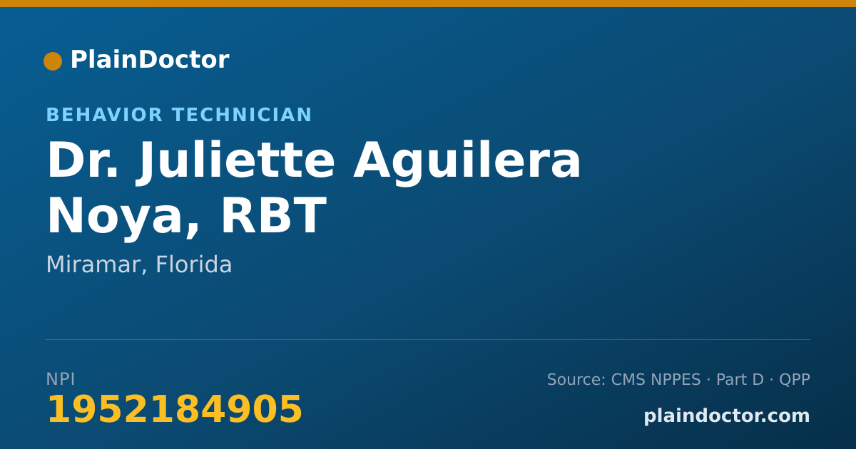 Shareable card for Juliette Aguilera Noya, RBT - Behavior Technician, Miramar, FL