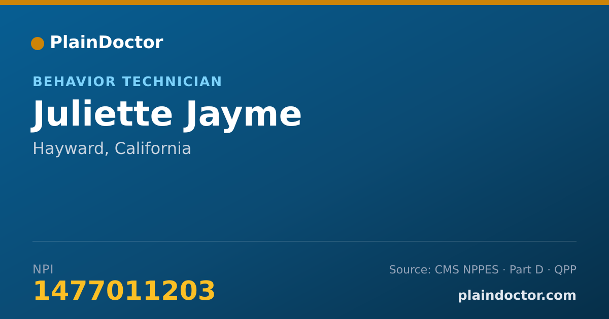 Shareable card for Juliette Jayme - Behavior Technician, Hayward, CA