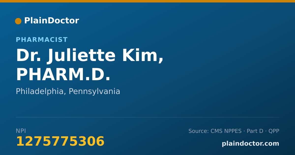 Shareable card for Juliette Kim, PHARM.D. - Pharmacist, Philadelphia, PA