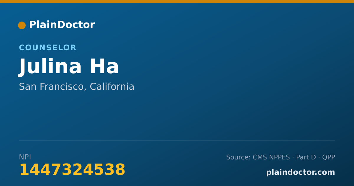 Shareable card for Julina Ha - Counselor, San Francisco, CA