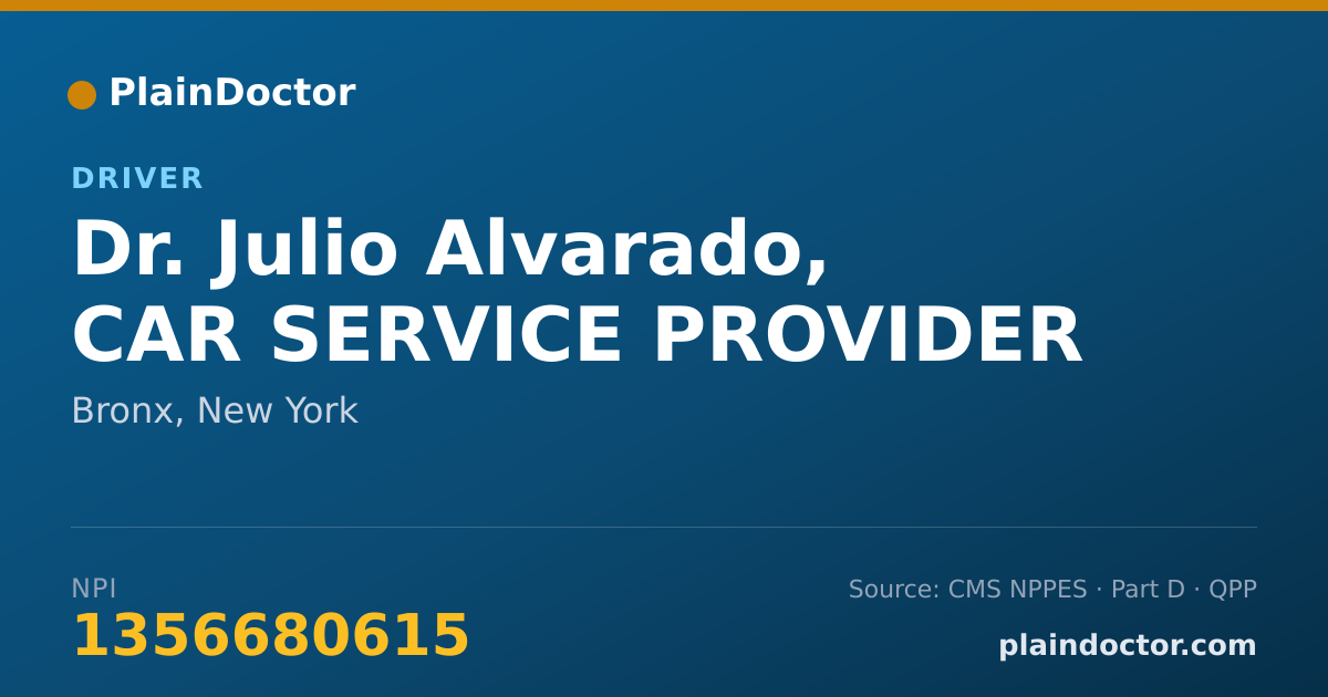 Shareable card for Julio Alvarado, CAR SERVICE PROVIDER - Driver, Bronx, NY