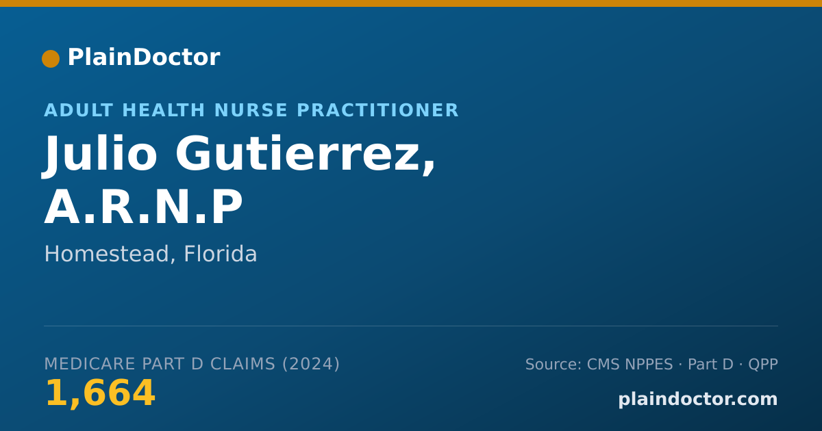 Shareable card for Julio Gutierrez, A.R.N.P - Adult Health Nurse Practitioner, Homestead, FL