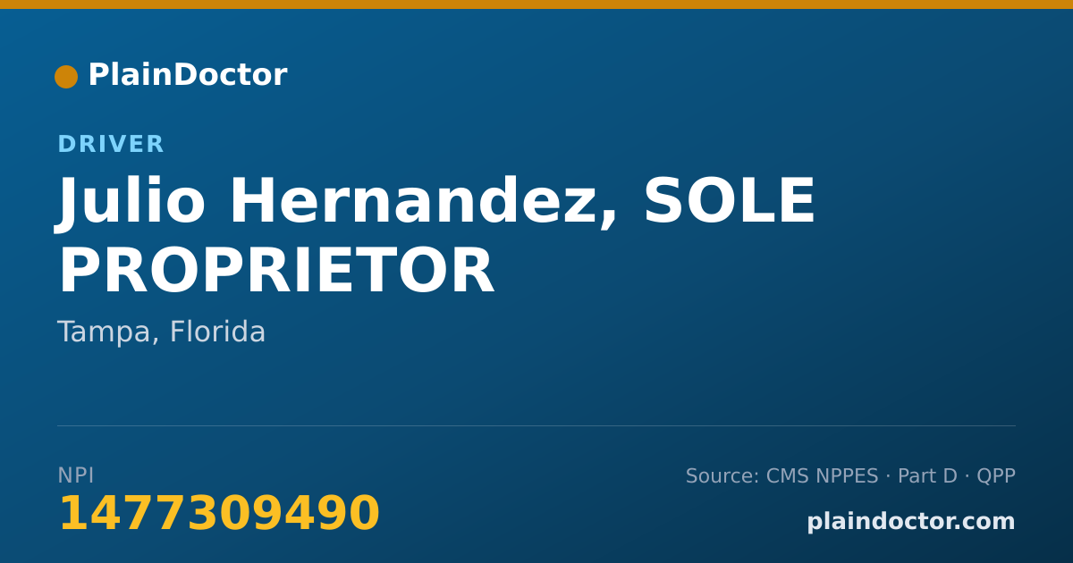 Shareable card for Julio Hernandez, SOLE PROPRIETOR - Driver, Tampa, FL