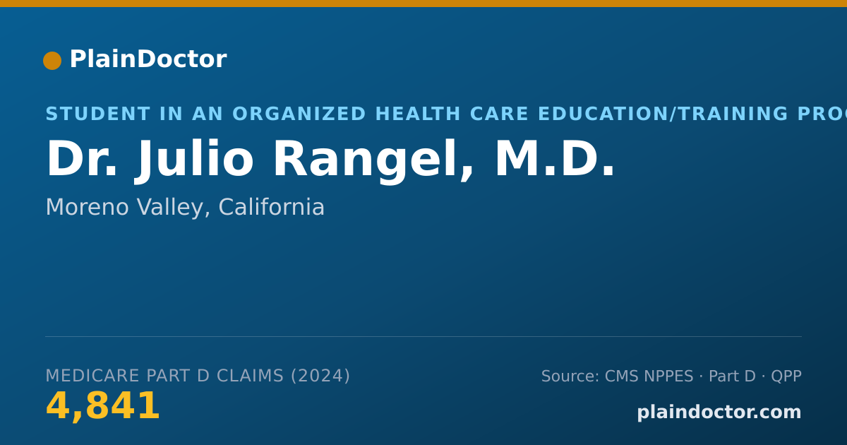 Shareable card for Julio Rangel, M.D. - Student in an Organized Health Care Education/Training Program, Moreno Valley, CA