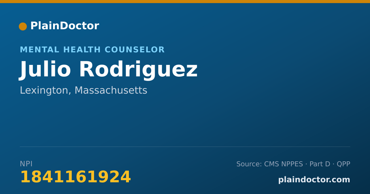 Shareable card for Julio Rodriguez - Mental Health Counselor, Lexington, MA