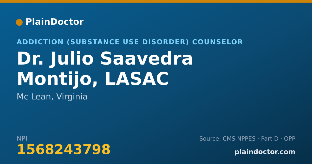 Shareable card for Julio Saavedra Montijo, LASAC - Addiction (Substance Use Disorder) Counselor, Mc Lean, VA