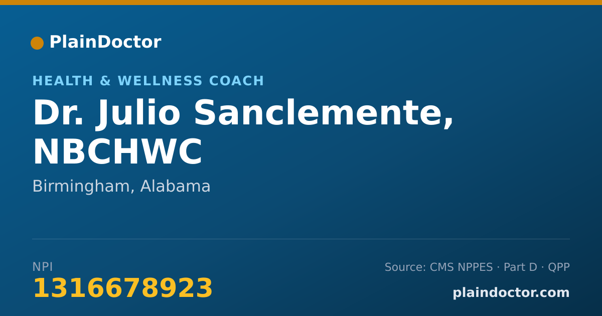 Shareable card for Julio Sanclemente, NBCHWC - Health & Wellness Coach, Birmingham, AL