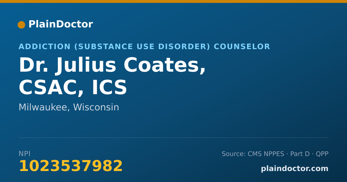 Shareable card for Julius Coates, CSAC, ICS - Addiction (Substance Use Disorder) Counselor, Milwaukee, WI