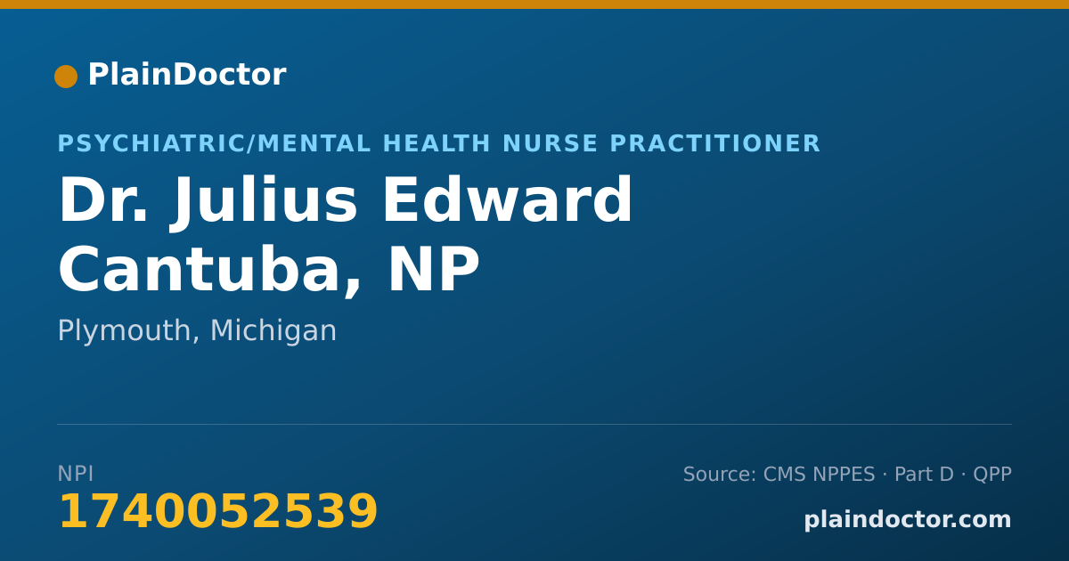 Shareable card for Julius Edward Cantuba, NP - Psychiatric/Mental Health Nurse Practitioner, Plymouth, MI