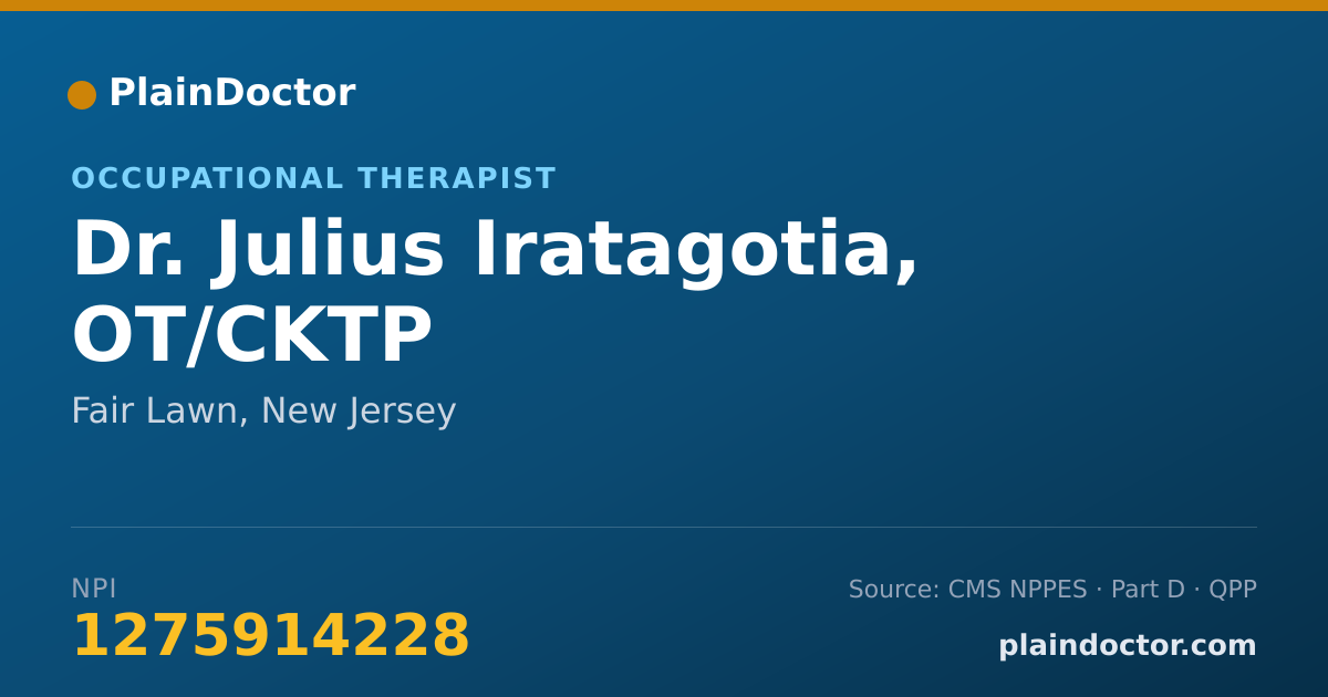 Shareable card for Julius Iratagotia, OT/CKTP - Occupational Therapist, Fair Lawn, NJ
