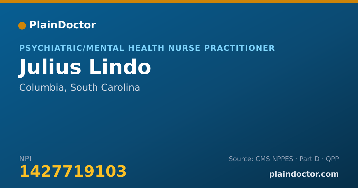 Shareable card for Julius Lindo - Psychiatric/Mental Health Nurse Practitioner, Columbia, SC
