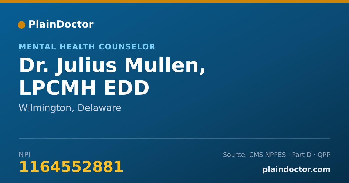 Shareable card for Julius Mullen, LPCMH EDD - Mental Health Counselor, Wilmington, DE
