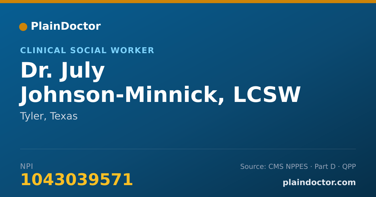 Shareable card for July Johnson-Minnick, LCSW - Clinical Social Worker, Tyler, TX