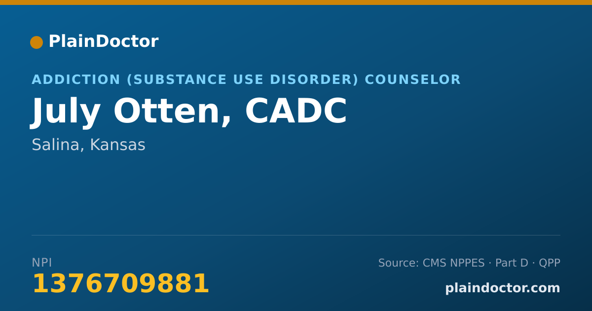 Shareable card for July Otten, CADC - Addiction (Substance Use Disorder) Counselor, Salina, KS