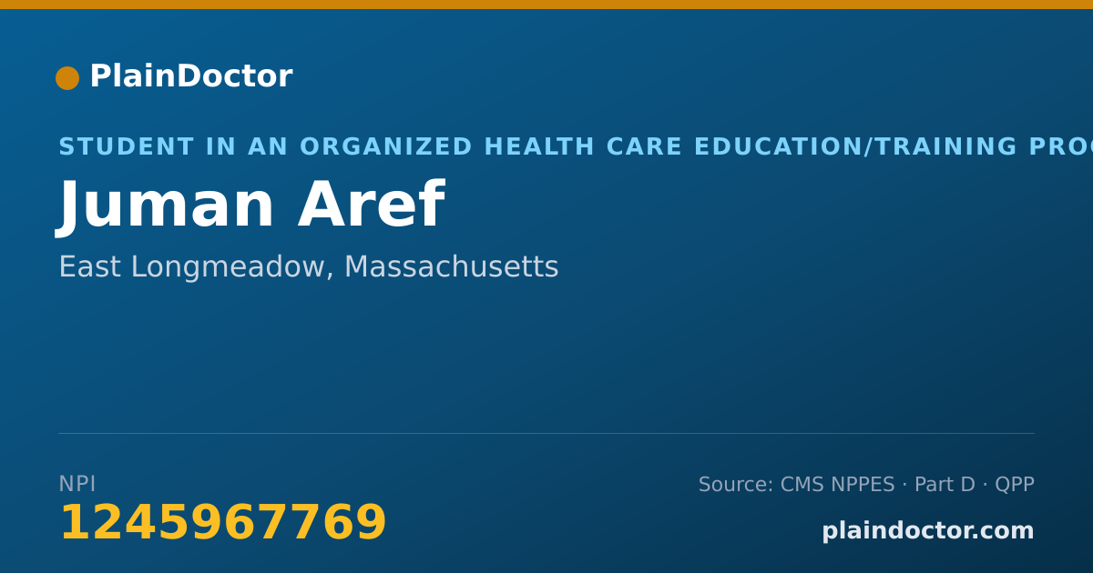 Shareable card for Juman Aref - Student in an Organized Health Care Education/Training Program, East Longmeadow, MA