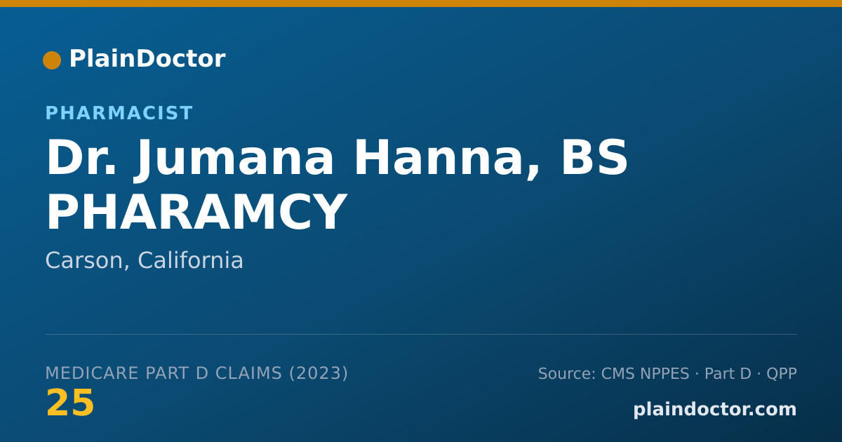 Shareable card for Jumana Hanna, BS PHARAMCY - Pharmacist, Carson, CA