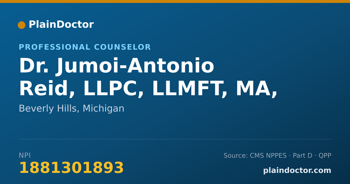 Shareable card for Jumoi-Antonio Reid, LLPC, LLMFT, MA, NCC - Professional Counselor, Beverly Hills, MI