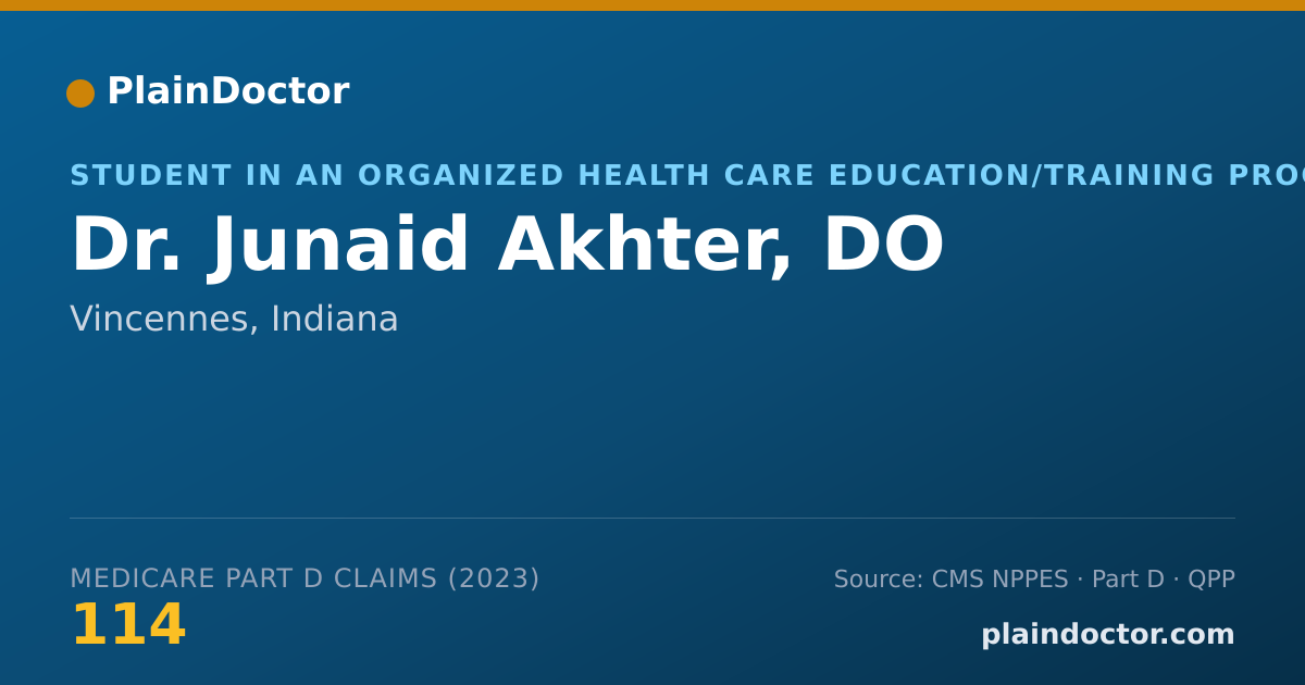 Shareable card for Junaid Akhter, DO - Student in an Organized Health Care Education/Training Program, Vincennes, IN