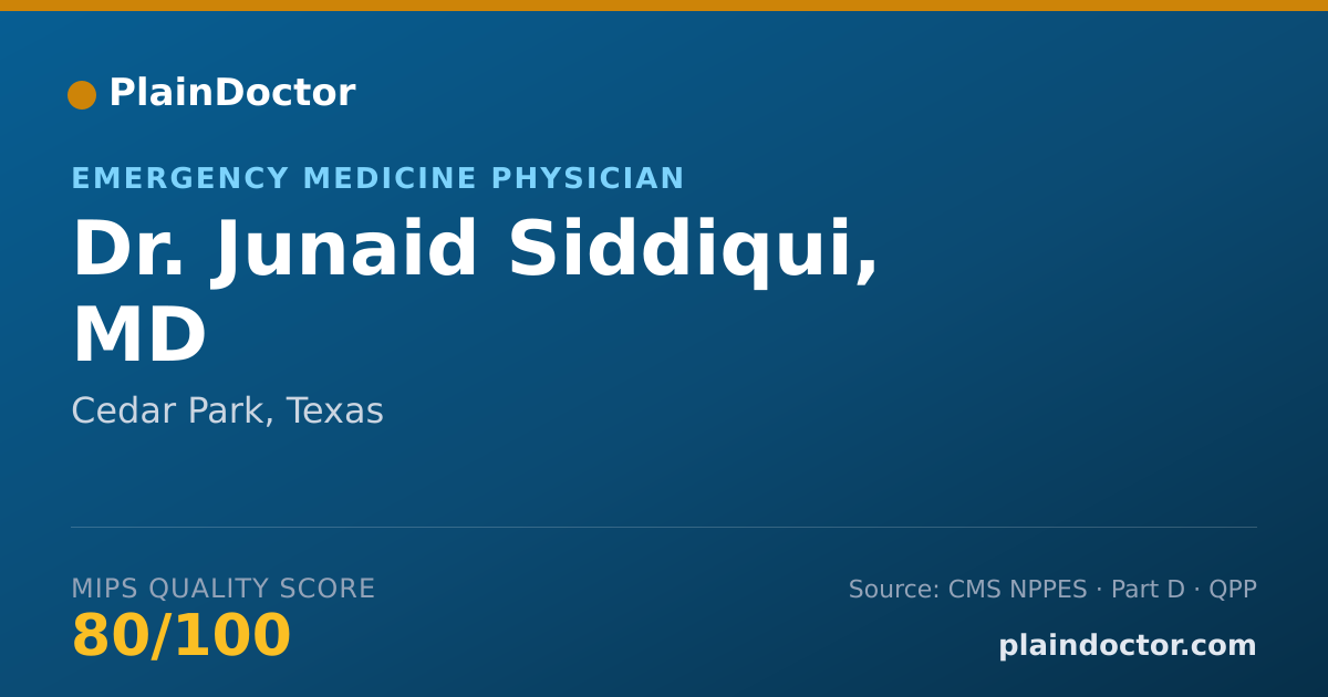 Shareable card for Junaid Siddiqui, MD - Emergency Medicine Physician, Cedar Park, TX