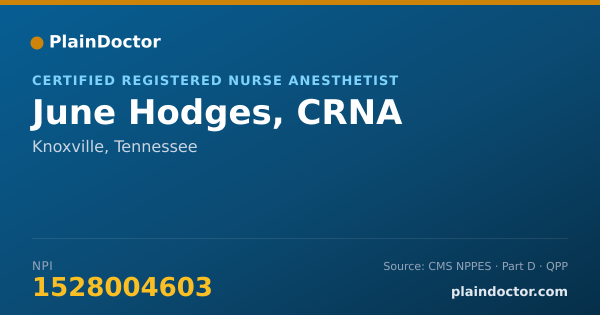 Shareable card for June Hodges, CRNA - Certified Registered Nurse Anesthetist, Knoxville, TN