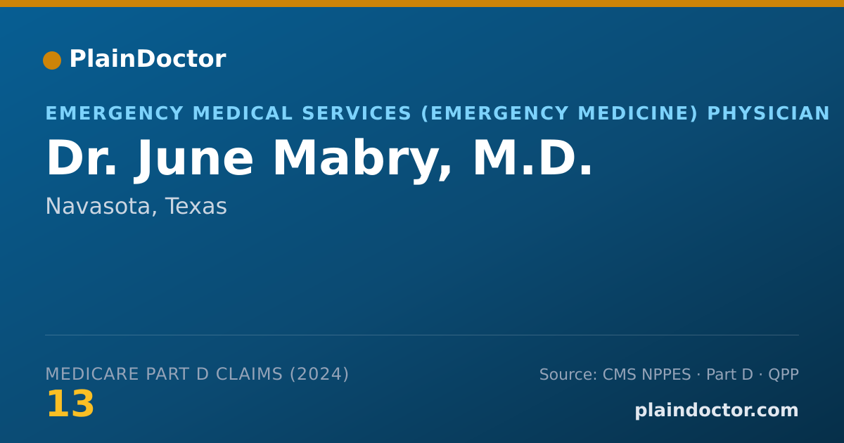 Shareable card for June Mabry, M.D. - Emergency Medical Services (Emergency Medicine) Physician, Navasota, TX