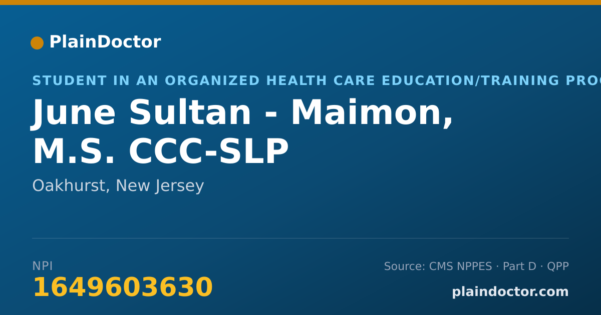 Shareable card for June Sultan - Maimon, M.S. CCC-SLP - Student in an Organized Health Care Education/Training Program, Oakhurst, NJ