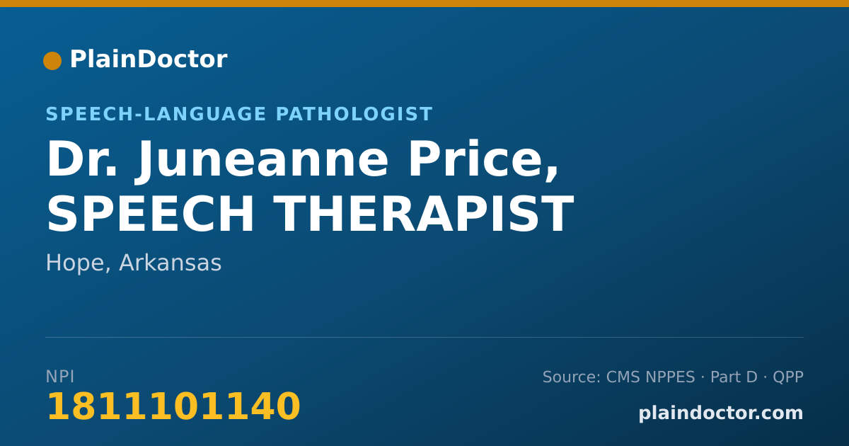 Shareable card for Juneanne Price, SPEECH THERAPIST - Speech-Language Pathologist, Hope, AR