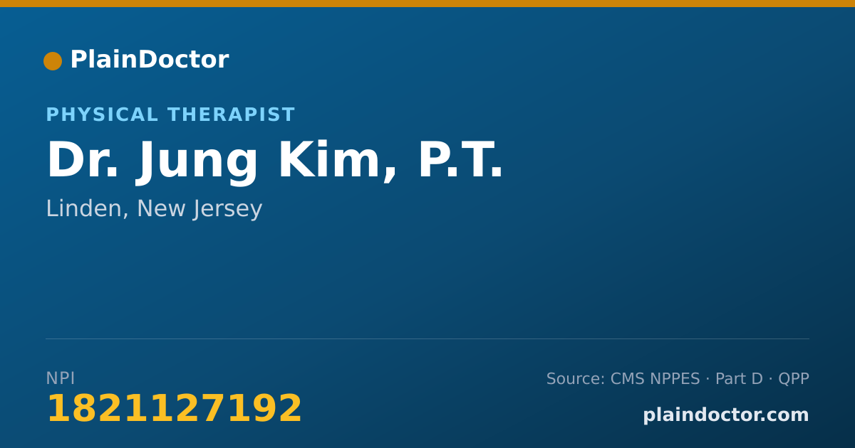 Shareable card for Jung Kim, P.T. - Physical Therapist, Linden, NJ