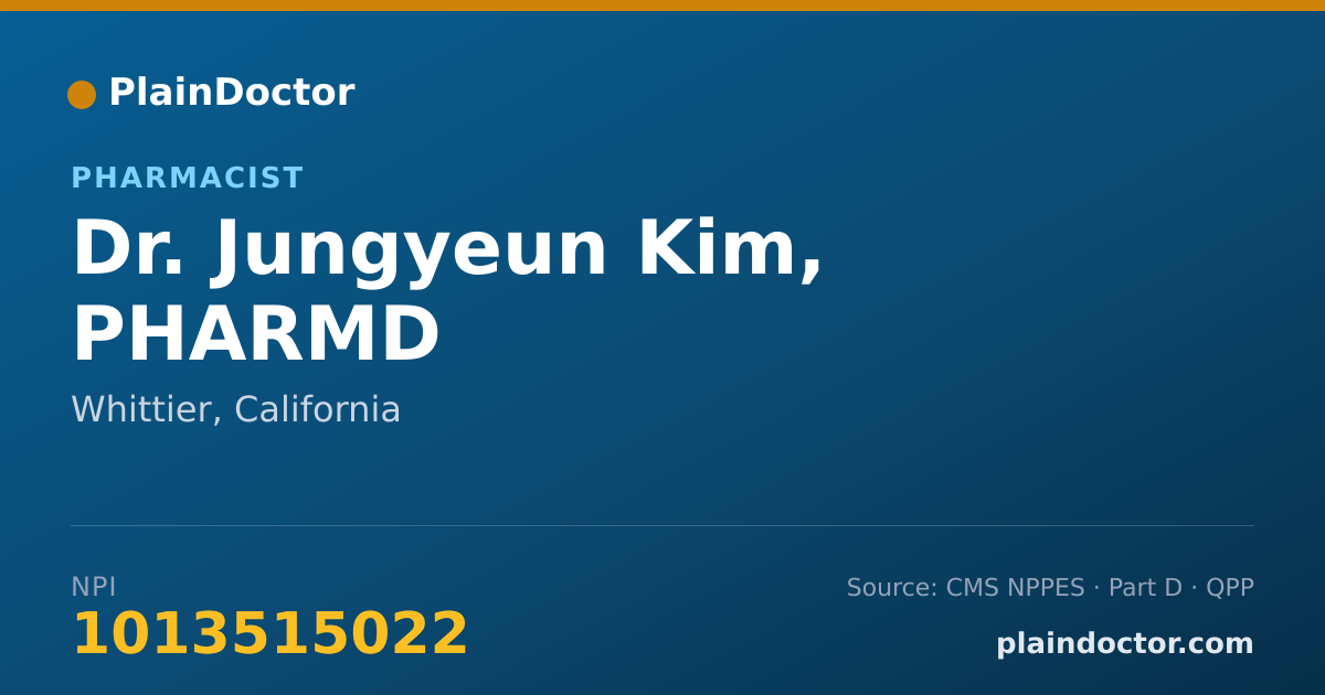 Shareable card for Jungyeun Kim, PHARMD - Pharmacist, Whittier, CA