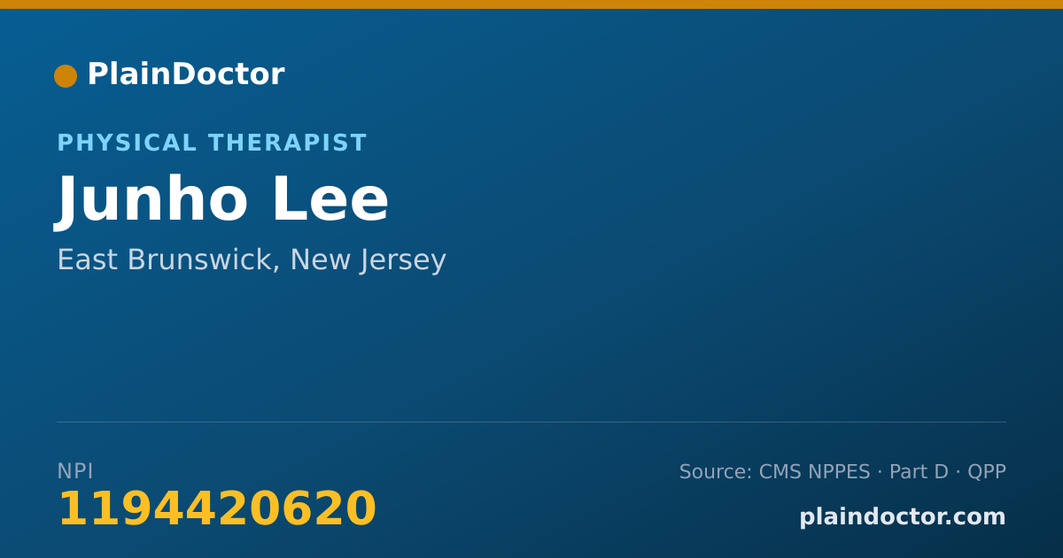 Shareable card for Junho Lee - Physical Therapist, East Brunswick, NJ