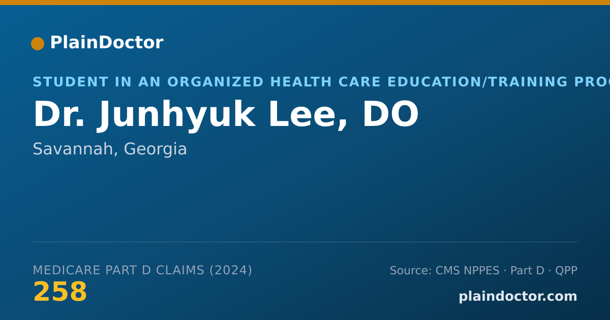Shareable card for Junhyuk Lee, DO - Student in an Organized Health Care Education/Training Program, Savannah, GA