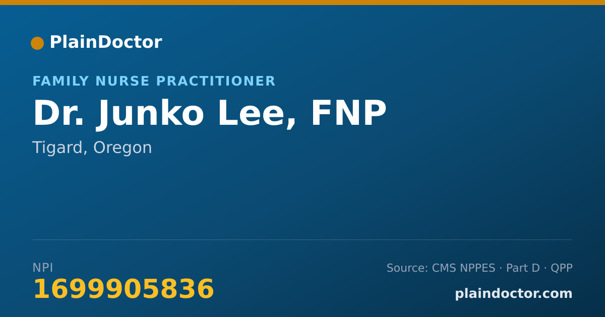 Shareable card for Junko Lee, FNP - Family Nurse Practitioner, Tigard, OR