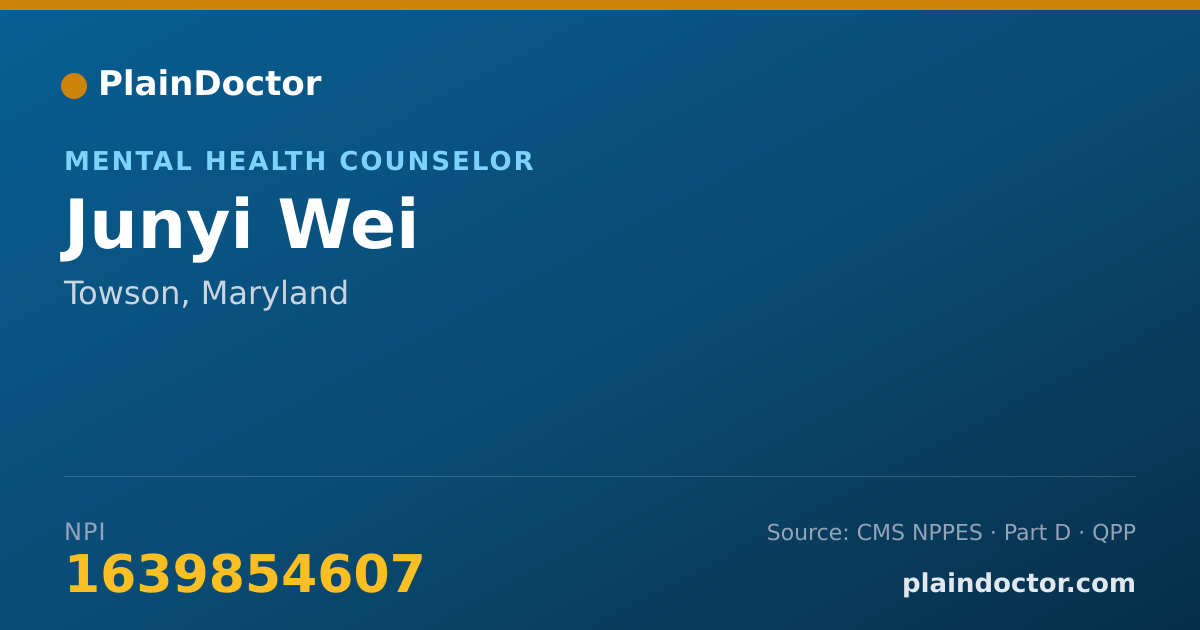 Shareable card for Junyi Wei - Mental Health Counselor, Towson, MD