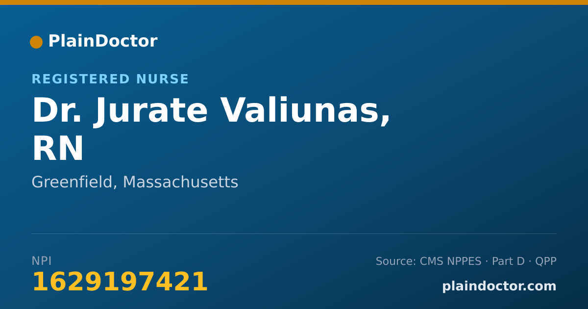 Shareable card for Jurate Valiunas, RN - Registered Nurse, Greenfield, MA