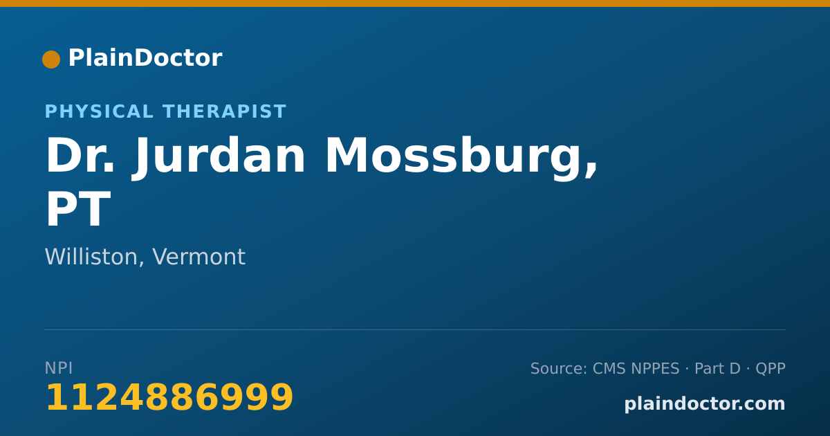 Shareable card for Jurdan Mossburg, PT - Physical Therapist, Williston, VT