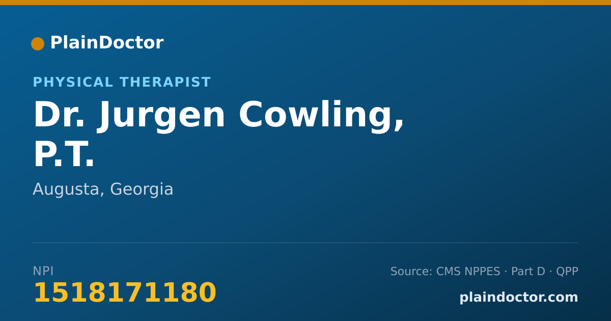 Shareable card for Jurgen Cowling, P.T. - Physical Therapist, Augusta, GA