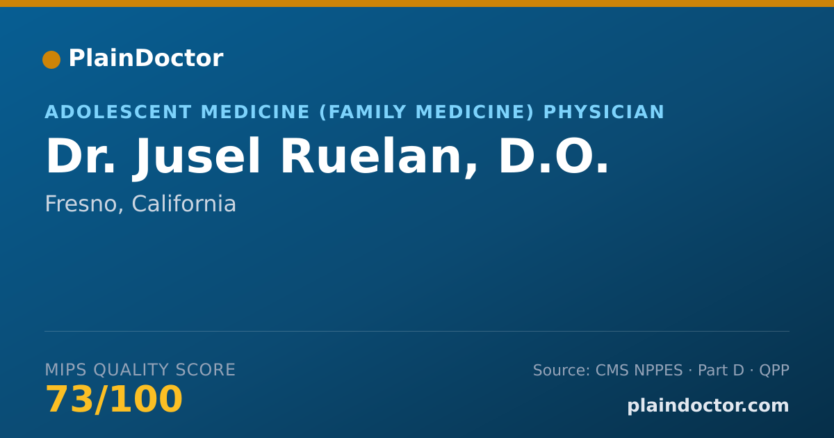 Shareable card for Jusel Ruelan, D.O. - Adolescent Medicine (Family Medicine) Physician, Fresno, CA