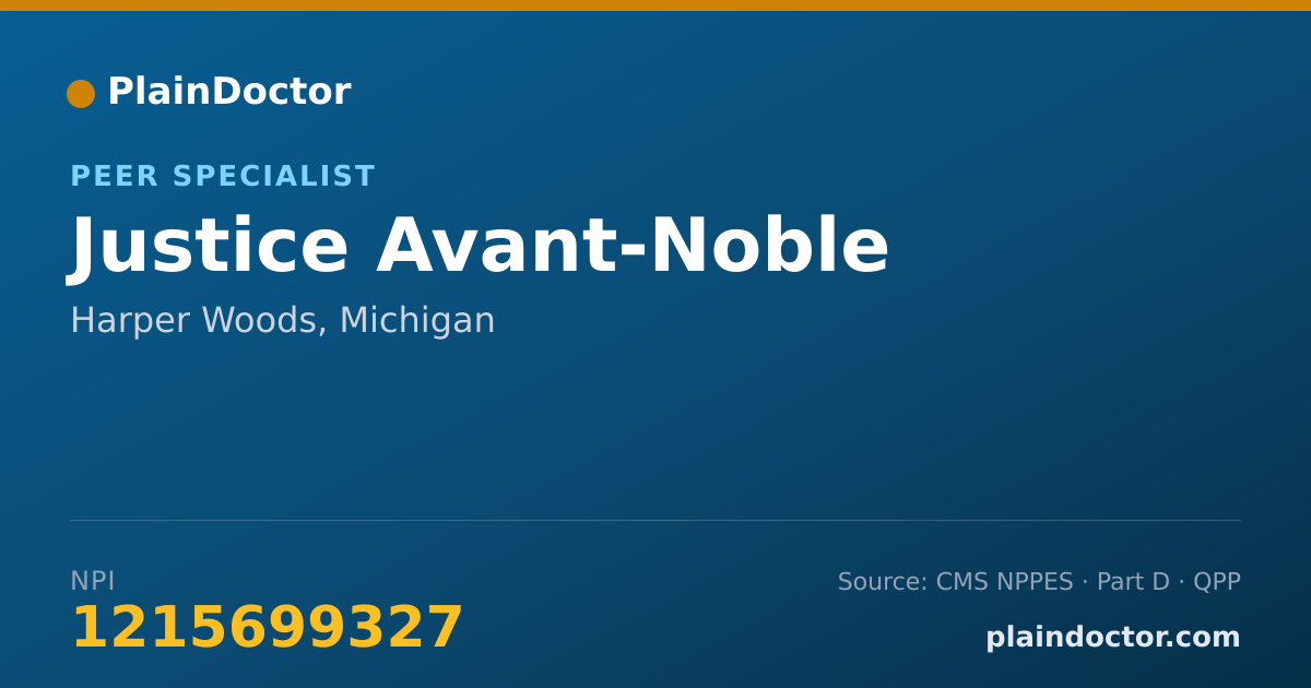 Shareable card for Justice Avant-Noble - Peer Specialist, Harper Woods, MI