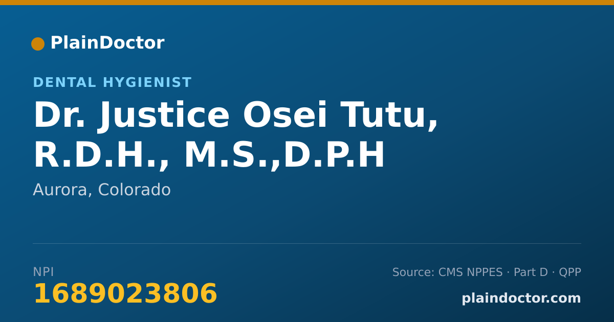 Shareable card for Justice Osei Tutu, R.D.H., M.S.,D.P.H - Dental Hygienist, Aurora, CO