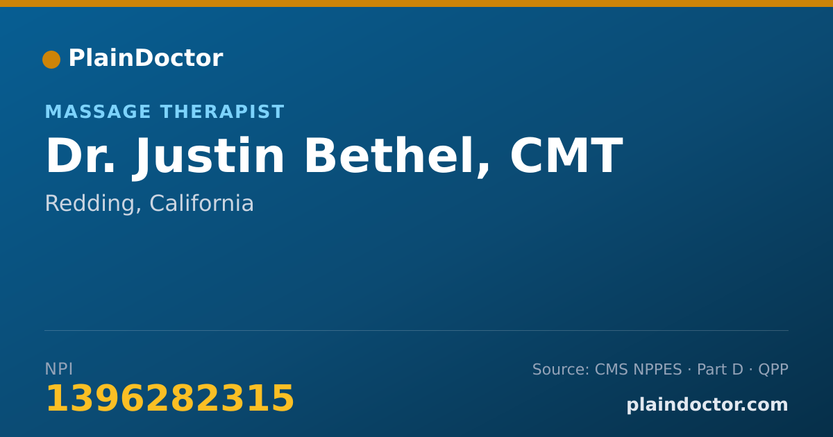 Shareable card for Justin Bethel, CMT - Massage Therapist, Redding, CA