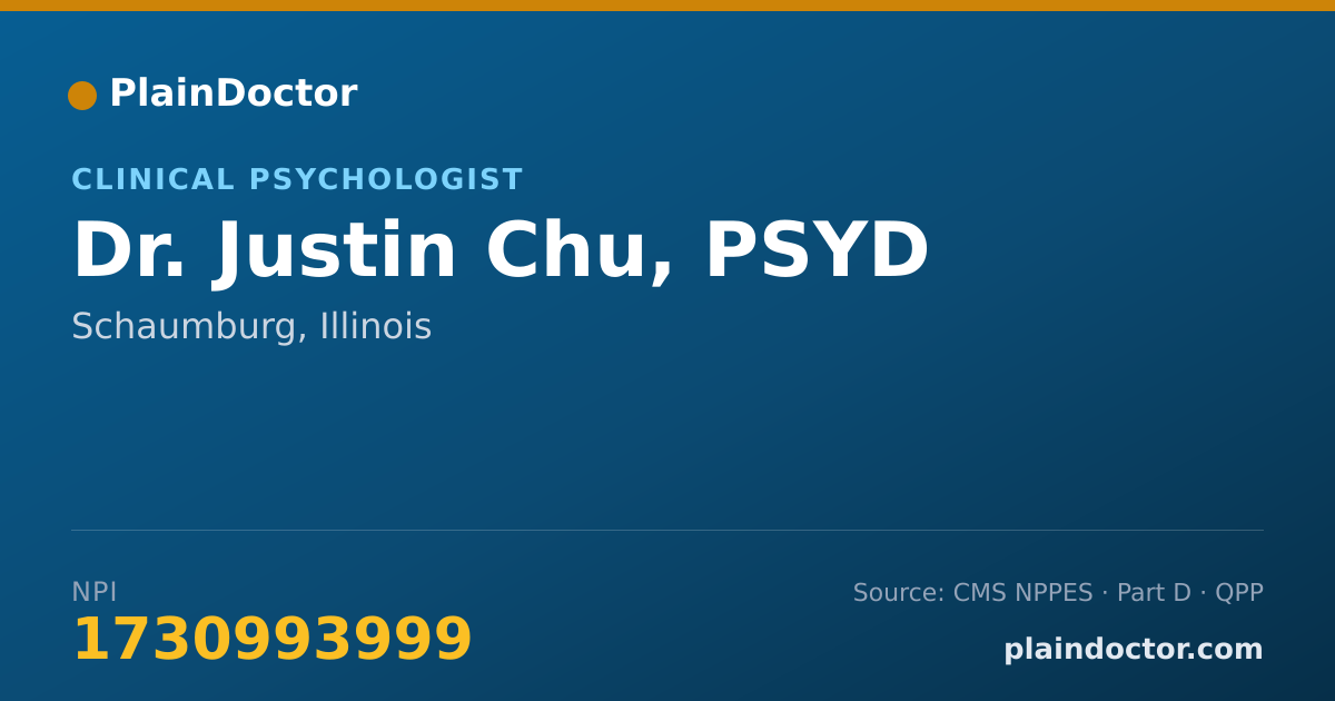 Shareable card for Justin Chu, PSYD - Clinical Psychologist, Schaumburg, IL
