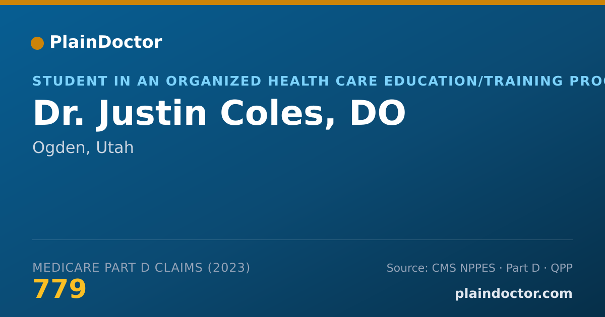 Shareable card for Justin Coles, DO - Student in an Organized Health Care Education/Training Program, Ogden, UT