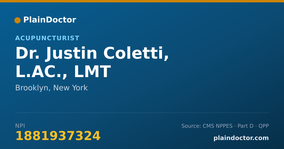 Shareable card for Justin Coletti, L.AC., LMT - Acupuncturist, Brooklyn, NY