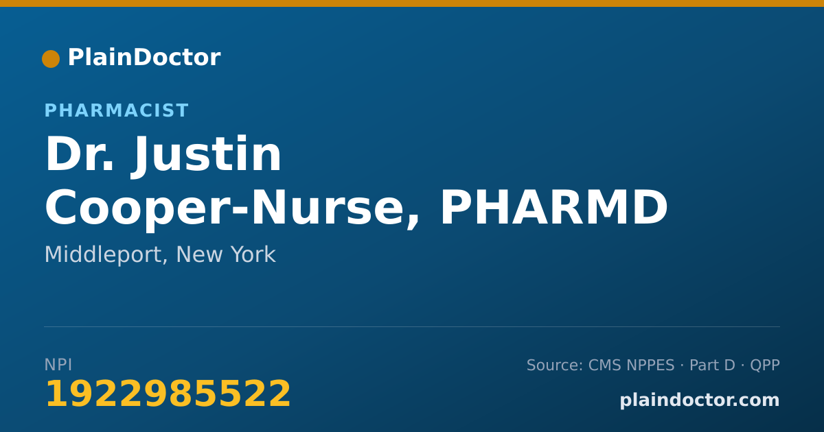 Shareable card for Justin Cooper-Nurse, PHARMD - Pharmacist, Middleport, NY