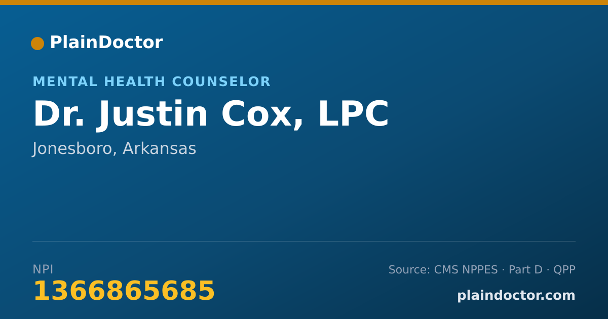 Shareable card for Justin Cox, LPC - Mental Health Counselor, Jonesboro, AR