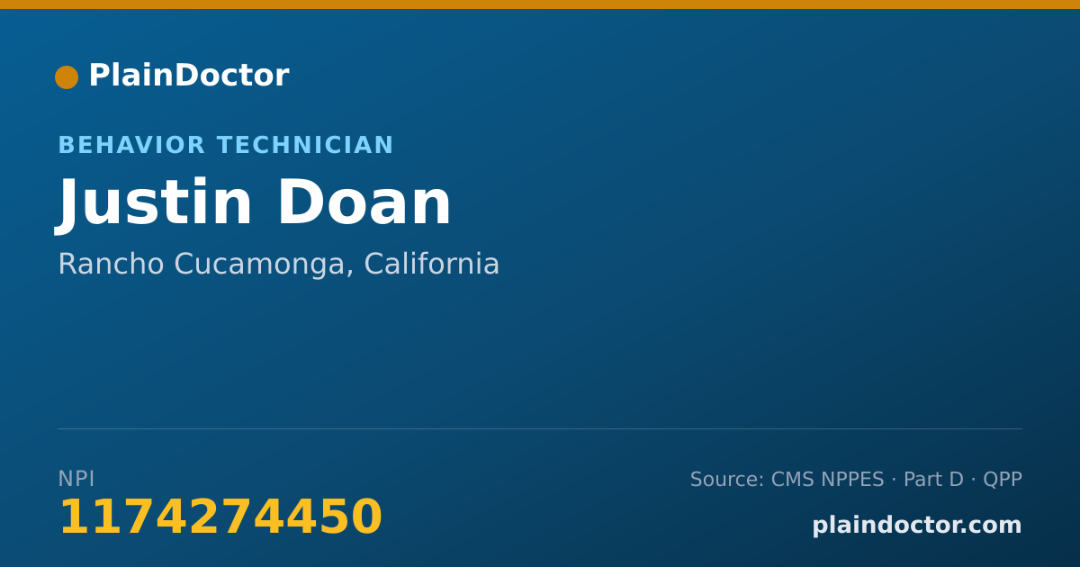 Shareable card for Justin Doan - Behavior Technician, Rancho Cucamonga, CA