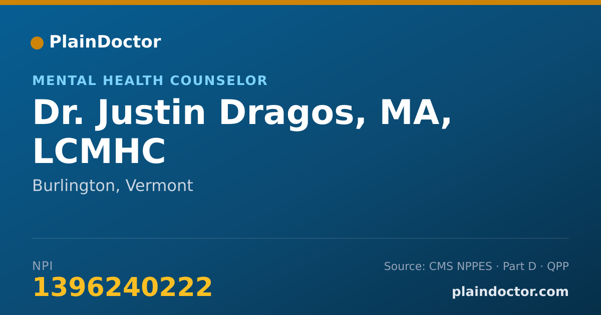 Shareable card for Justin Dragos, MA, LCMHC - Mental Health Counselor, Burlington, VT