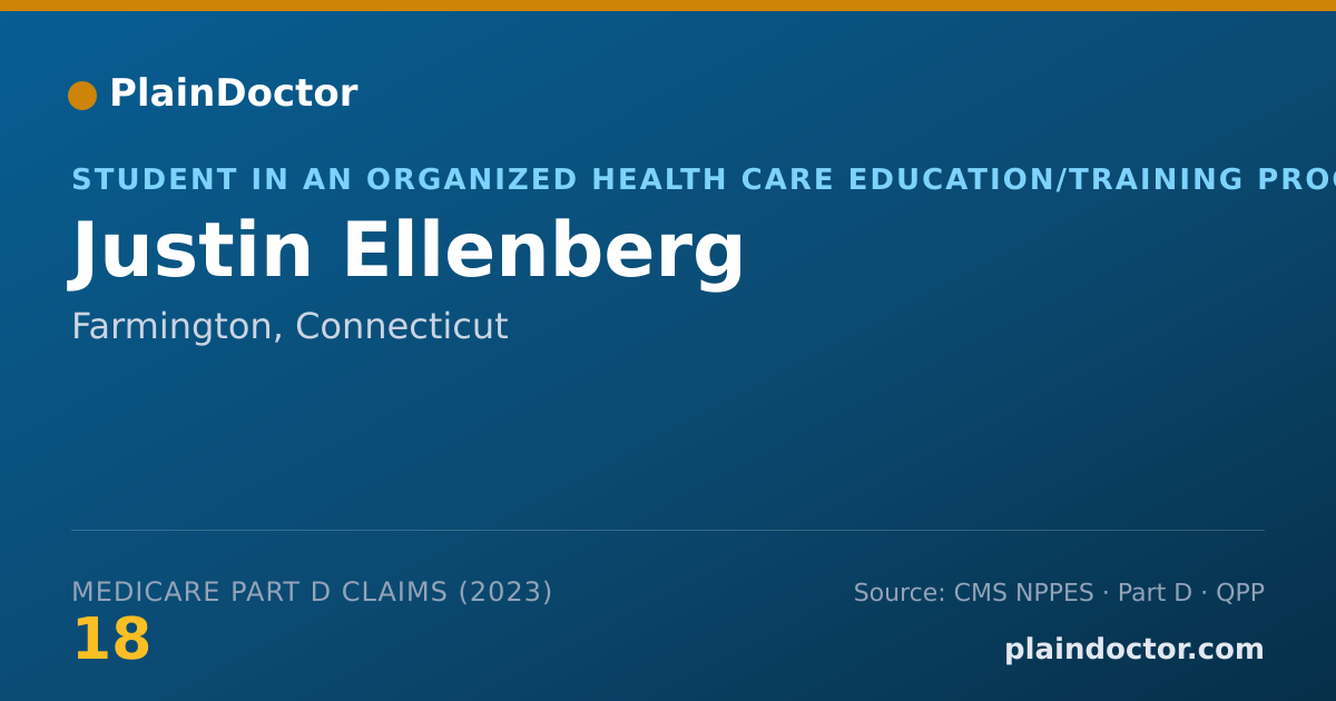 Shareable card for Justin Ellenberg - Student in an Organized Health Care Education/Training Program, Farmington, CT