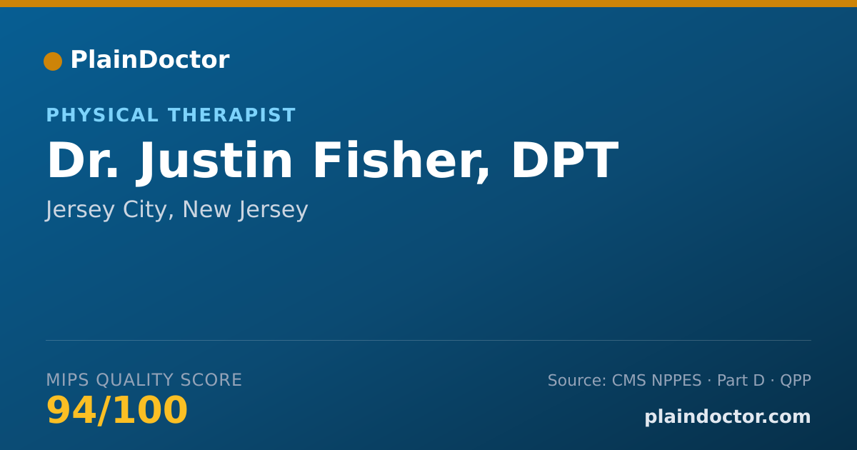 Shareable card for Justin Fisher, DPT - Physical Therapist, Jersey City, NJ